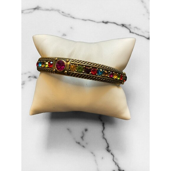 Two-Piece Gold-Tone Bangle Cuff Bracelet Set Multicolor Rhinestones -176 - Picture 2 of 6